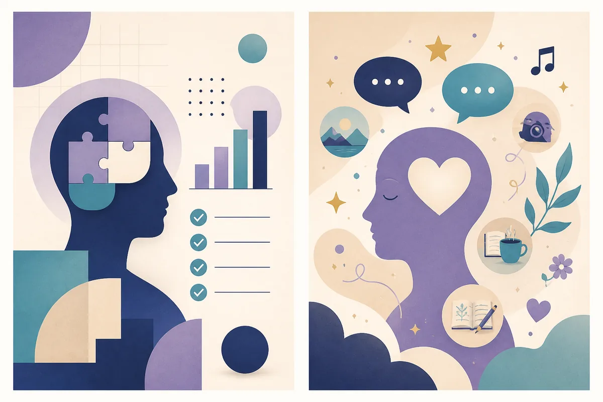 Comparaison visuelle entre un questionnaire structuré et un quiz de réflexion personnelle