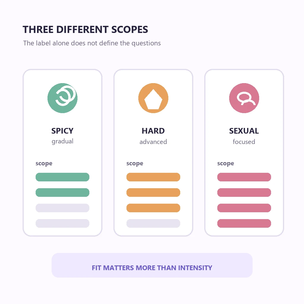 Editorial comparison of spicy, hard and sexual quiz scopes