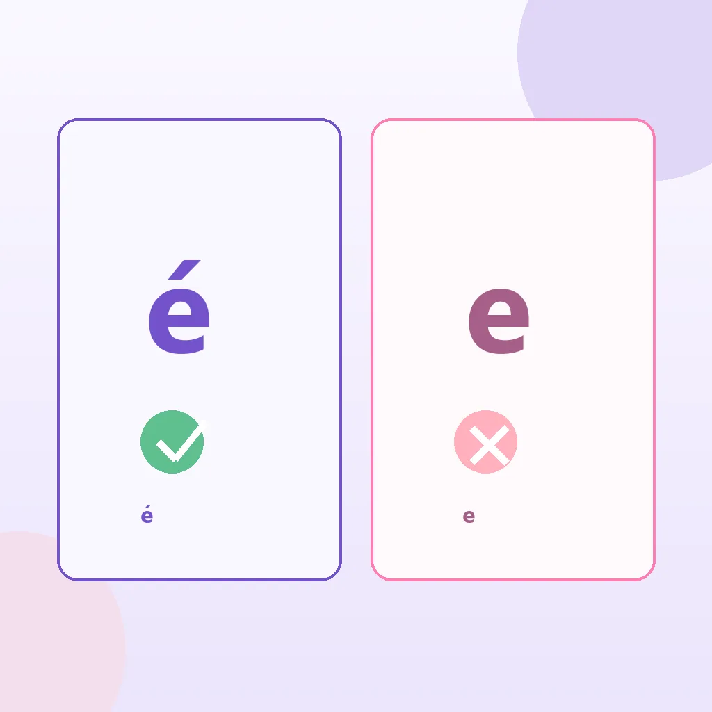 Comparaison visuelle entre la lettre é accentuée et la lettre e sans accent
